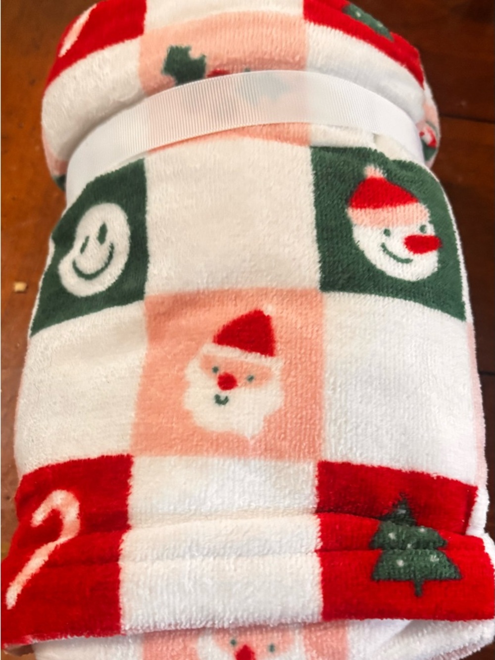 Christmas Santa & Snowman Plush Holiday Throw Blanket - White, Red, Green